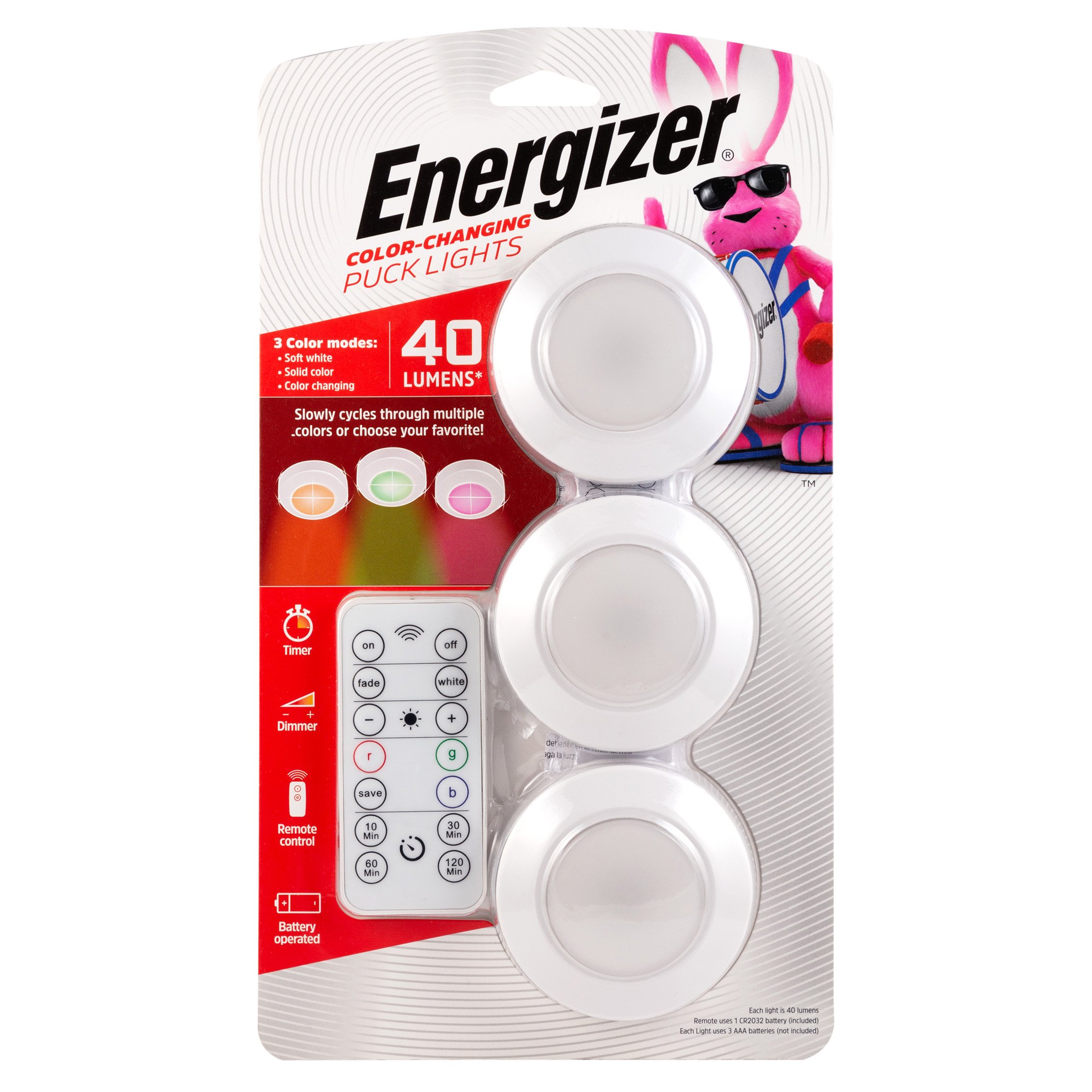 Energizer Remote Controlled Color-Changing 3-Pack 3-in Battery LED