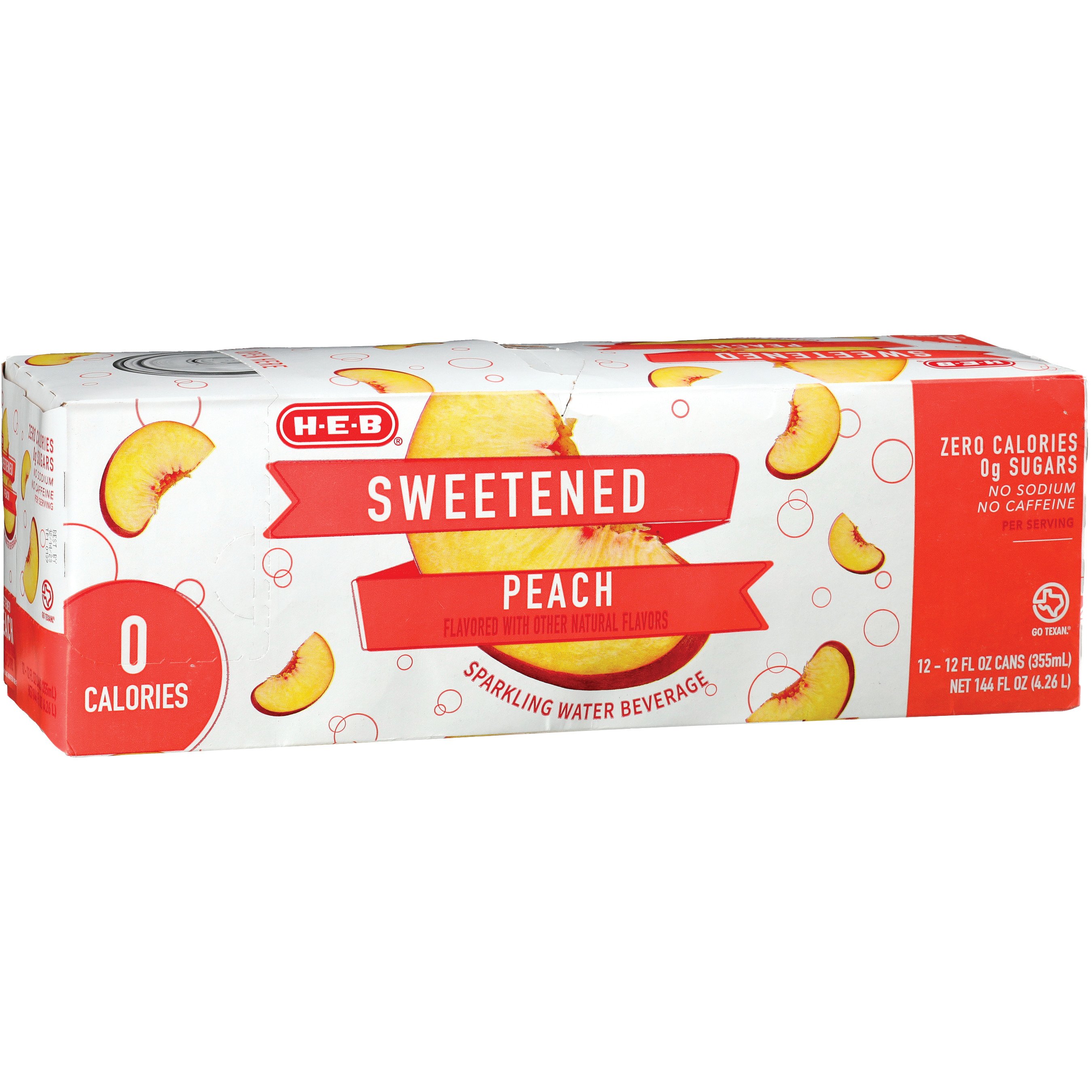 H-E-B Sweetened Peach Sparkling Water 12 pk Cans, 12 oz