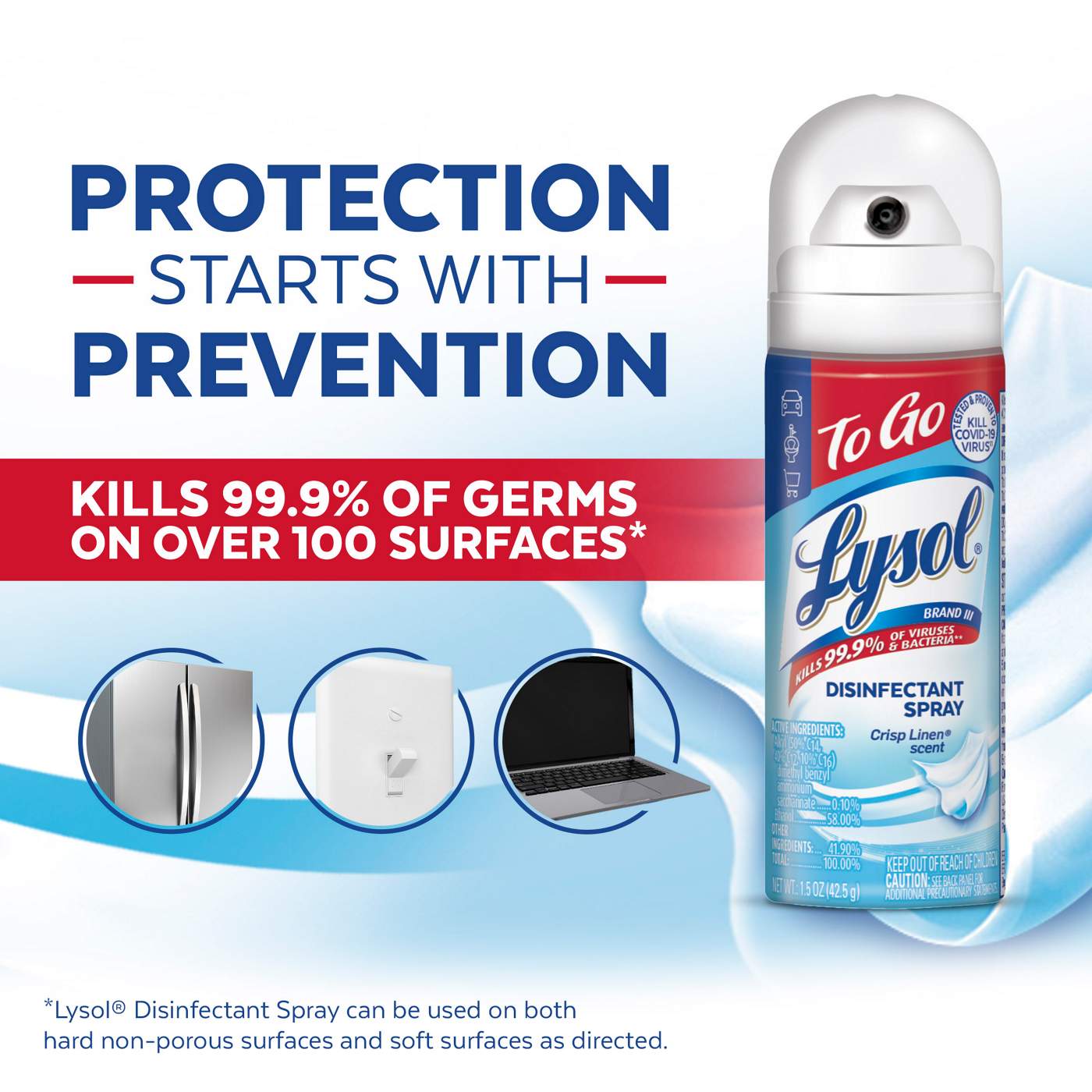 Lysol Travel Size To Go Disinfectant Spray - Crisp Linen; image 5 of 6