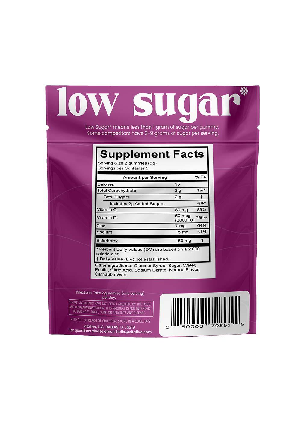 Vitafive Low Sugar Elderberry Immune Gummies Travel Size; image 2 of 2