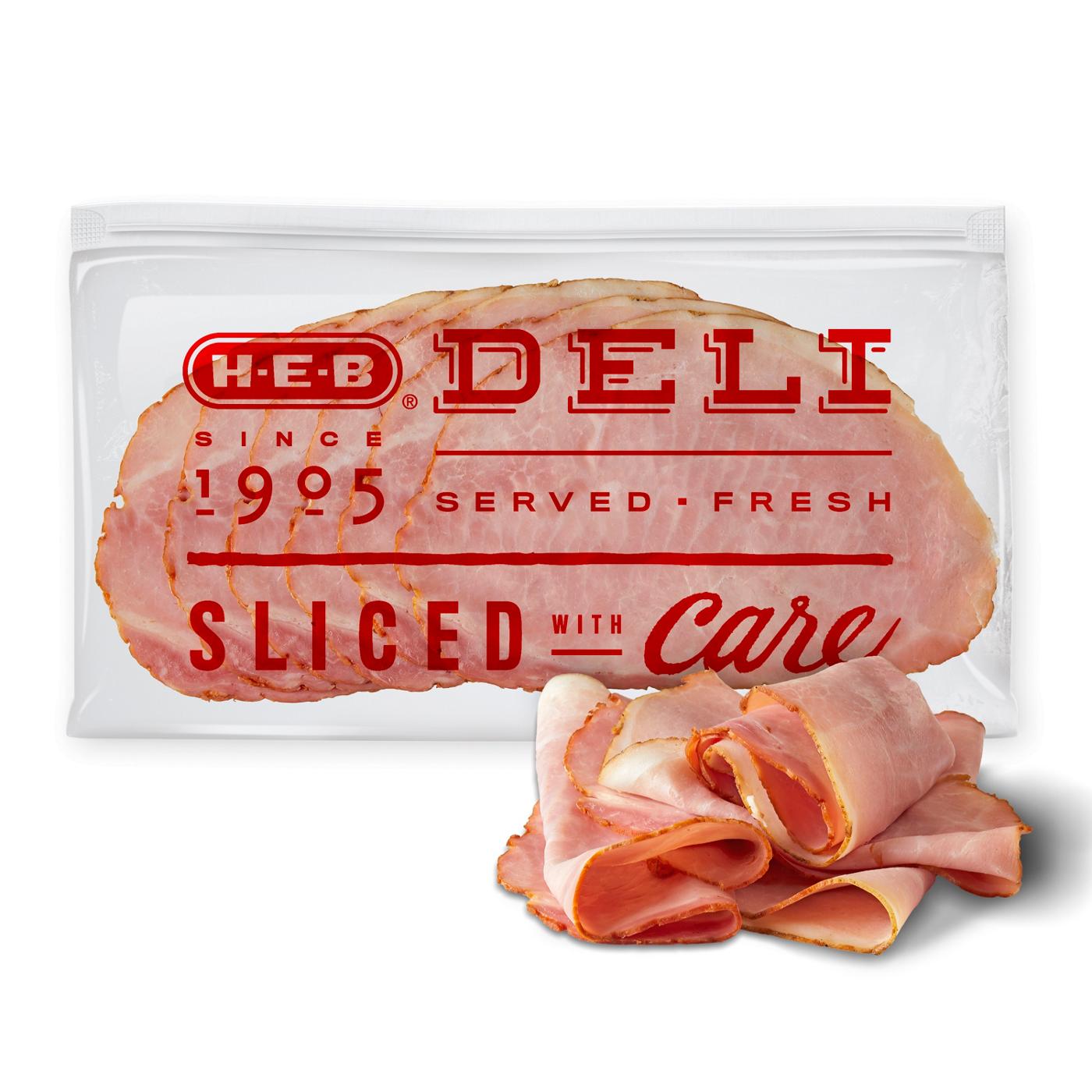 H-E-B Deli Post Oak-Smoked Uncured Ham, Sandwich Sliced; image 1 of 3