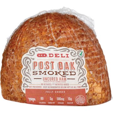 H-E-B Deli Post Oak-Smoked Uncured Ham, Sandwich Sliced, Avg. 0.5 lb