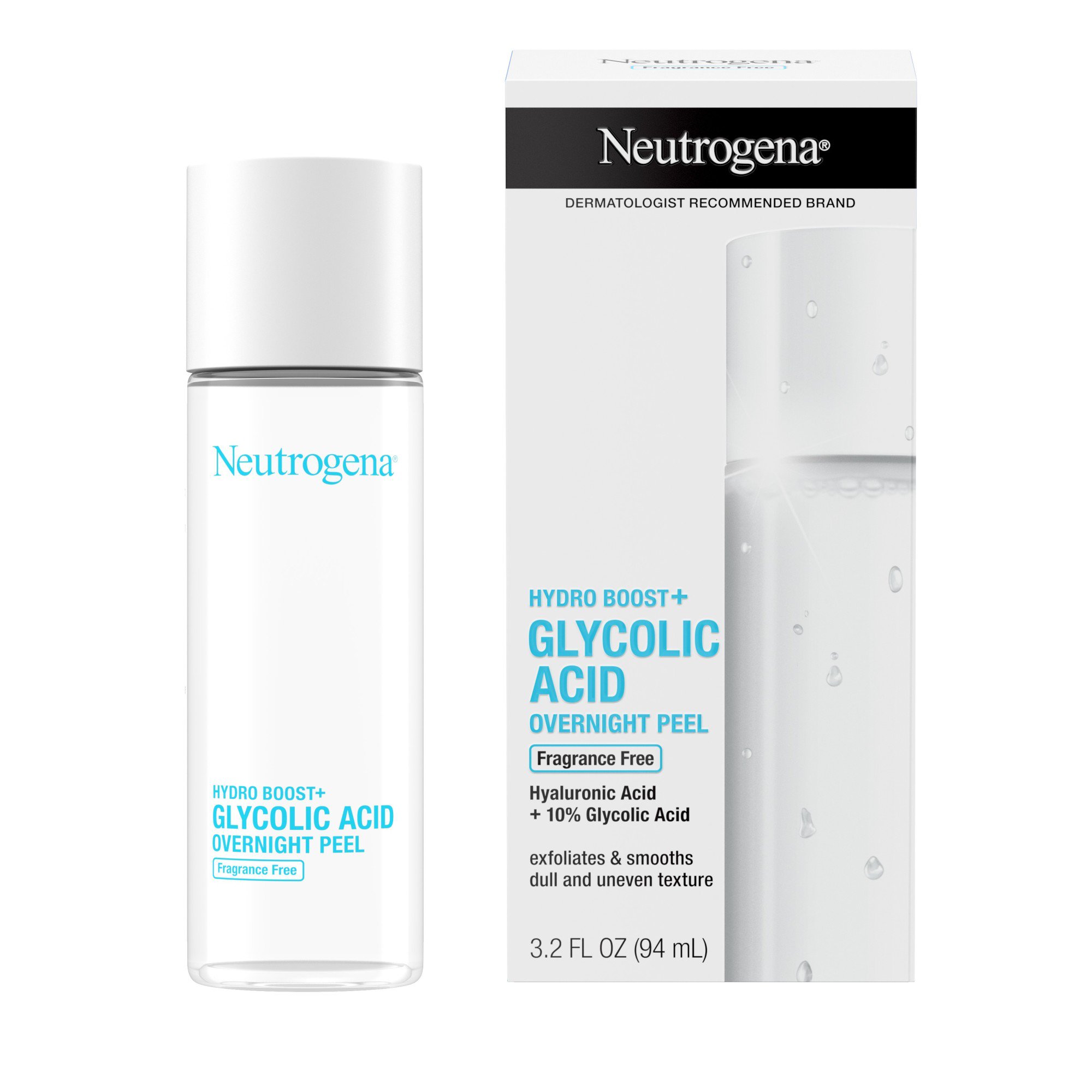 Neutrogena Hydro Boost Glycolic Acid Overnight Peel Fragrance Free 3.2 fl oz product package