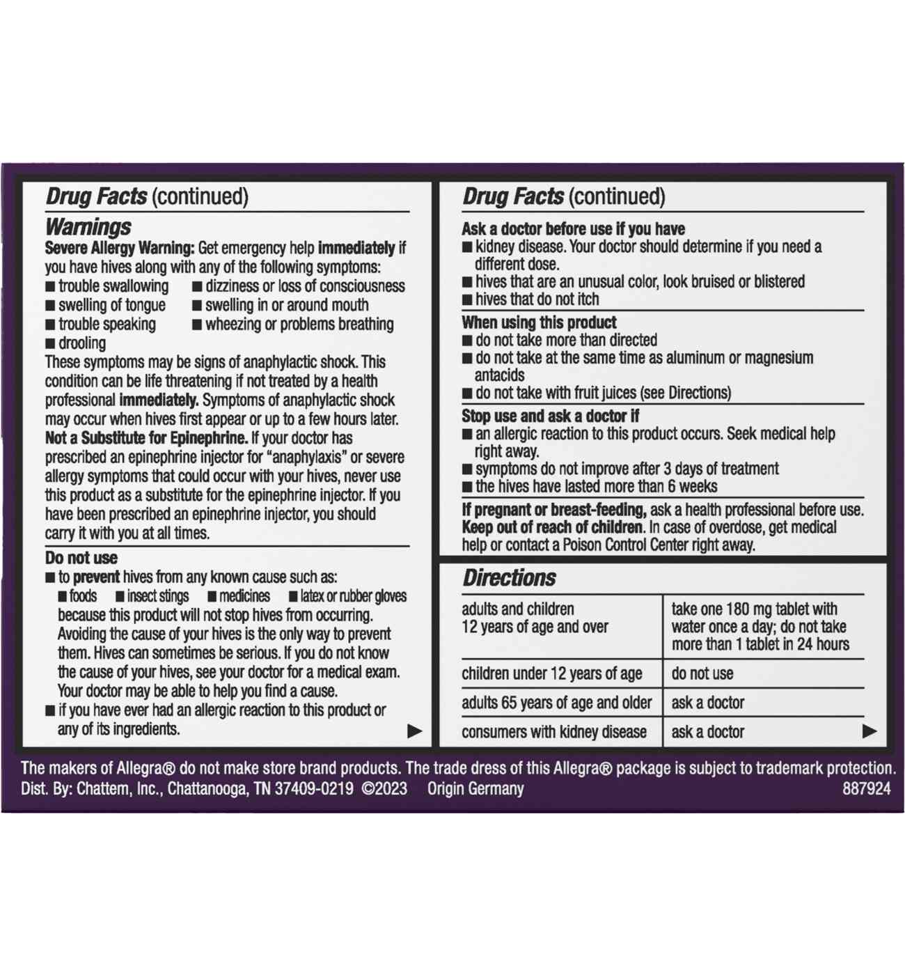 Allegra Hives 24 Hour Non-Drowsy Antihistamine Tablets; image 4 of 9