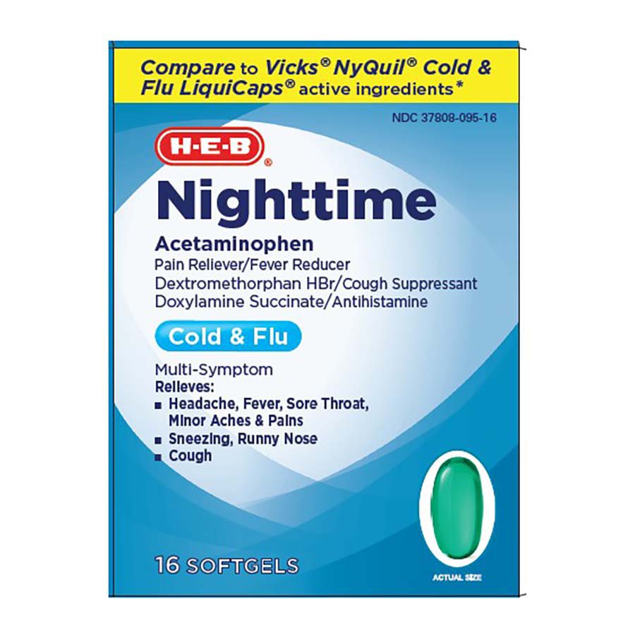 HEB Nighttime Acetaminophen Cold & Flu Softgels Shop Medicines