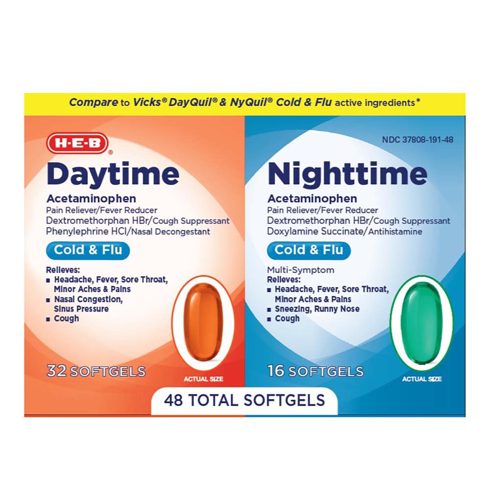 HEB Daytime & Nighttime Acetaminophen Cold & Flu Softgels Shop