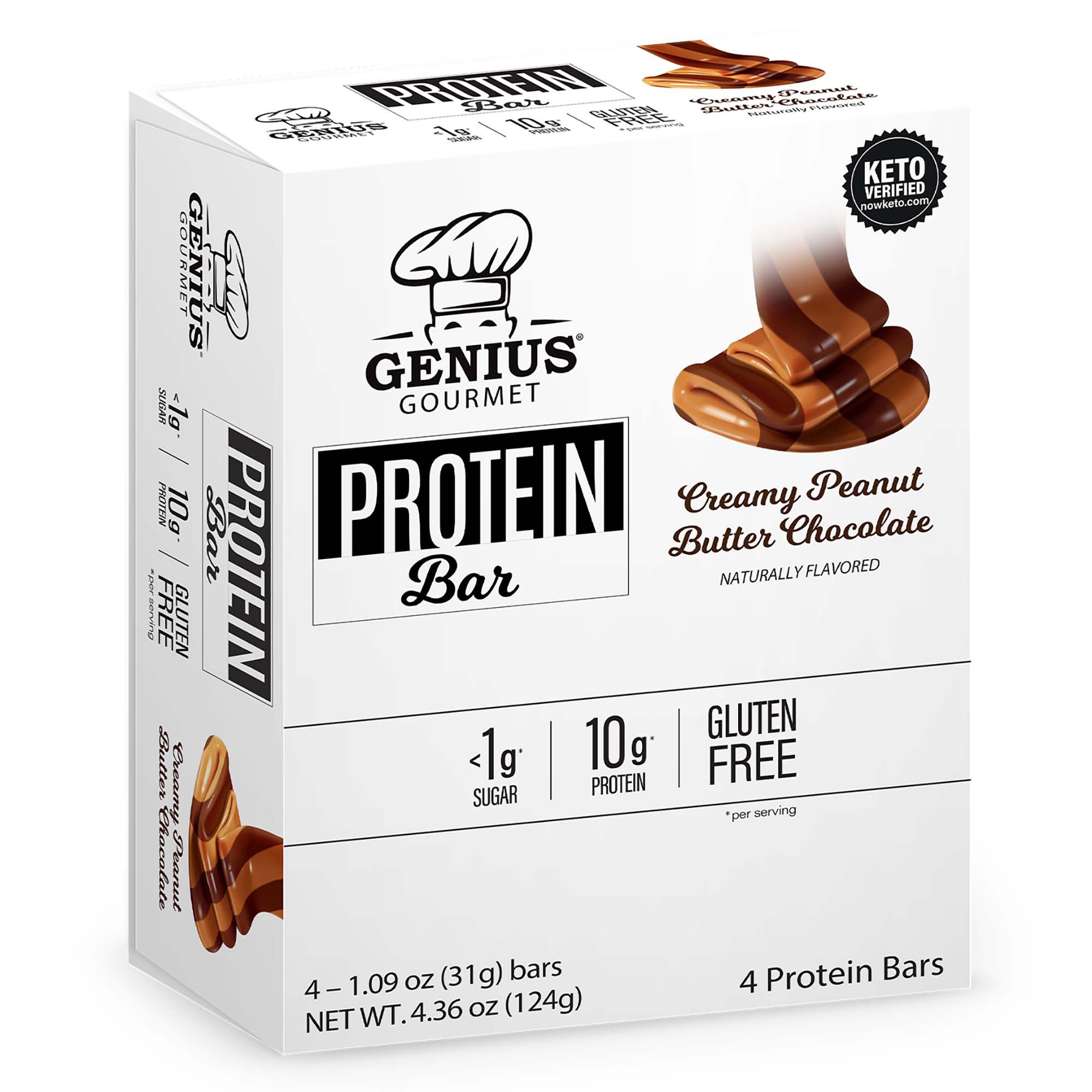 Genius Gourmet 10g Protein Bars - Creamy Peanut Butter Chocolate, 4 ct