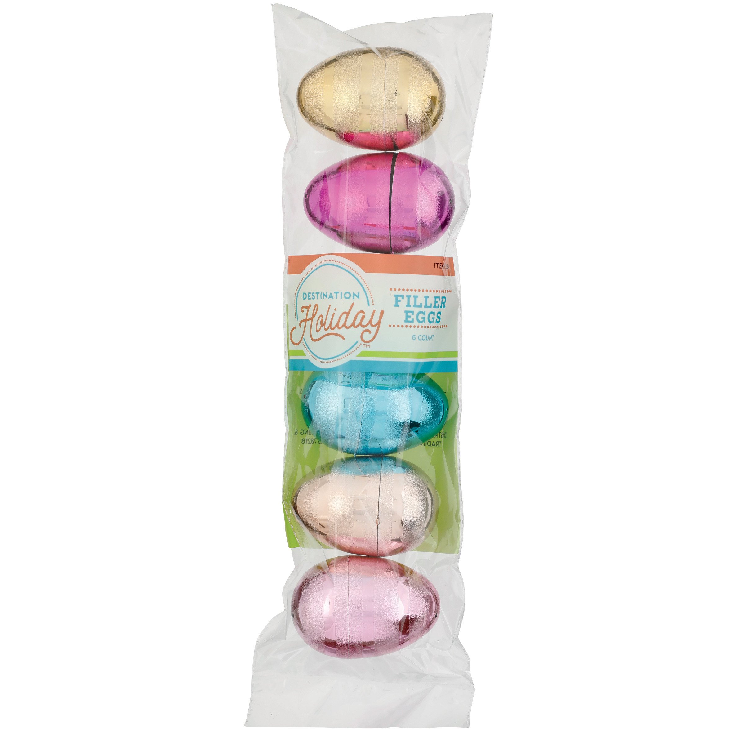Destination Holiday Metallic Stripe Plastic Easter Filler Eggs, 6 ct