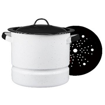 Cinsa Enamel Steamer Pot with Lid & Trivet - Speckled White, 34 qt