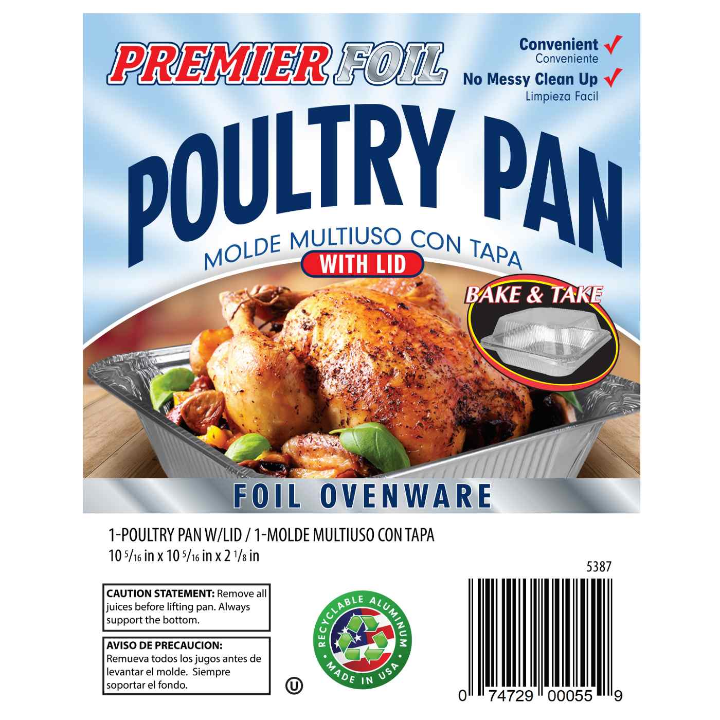 Premier Foil Square Disposable Aluminum Poultry Pan with Lid; image 2 of 3