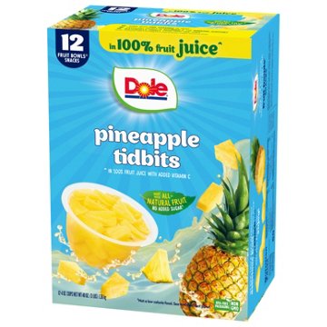 Dole Fruit Bowls - Pineapple Paradise Tidbits in 100% Juice, 12 ct