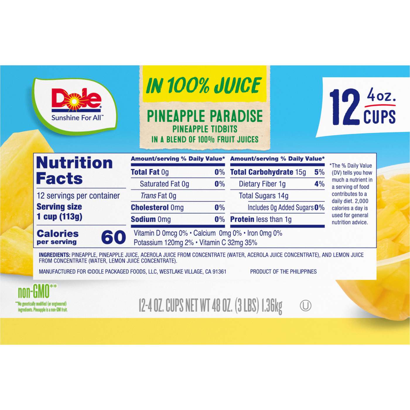 Dole Fruit Bowls - Pineapple Paradise Pineapple Tidbits in 100% Juice; image 7 of 7