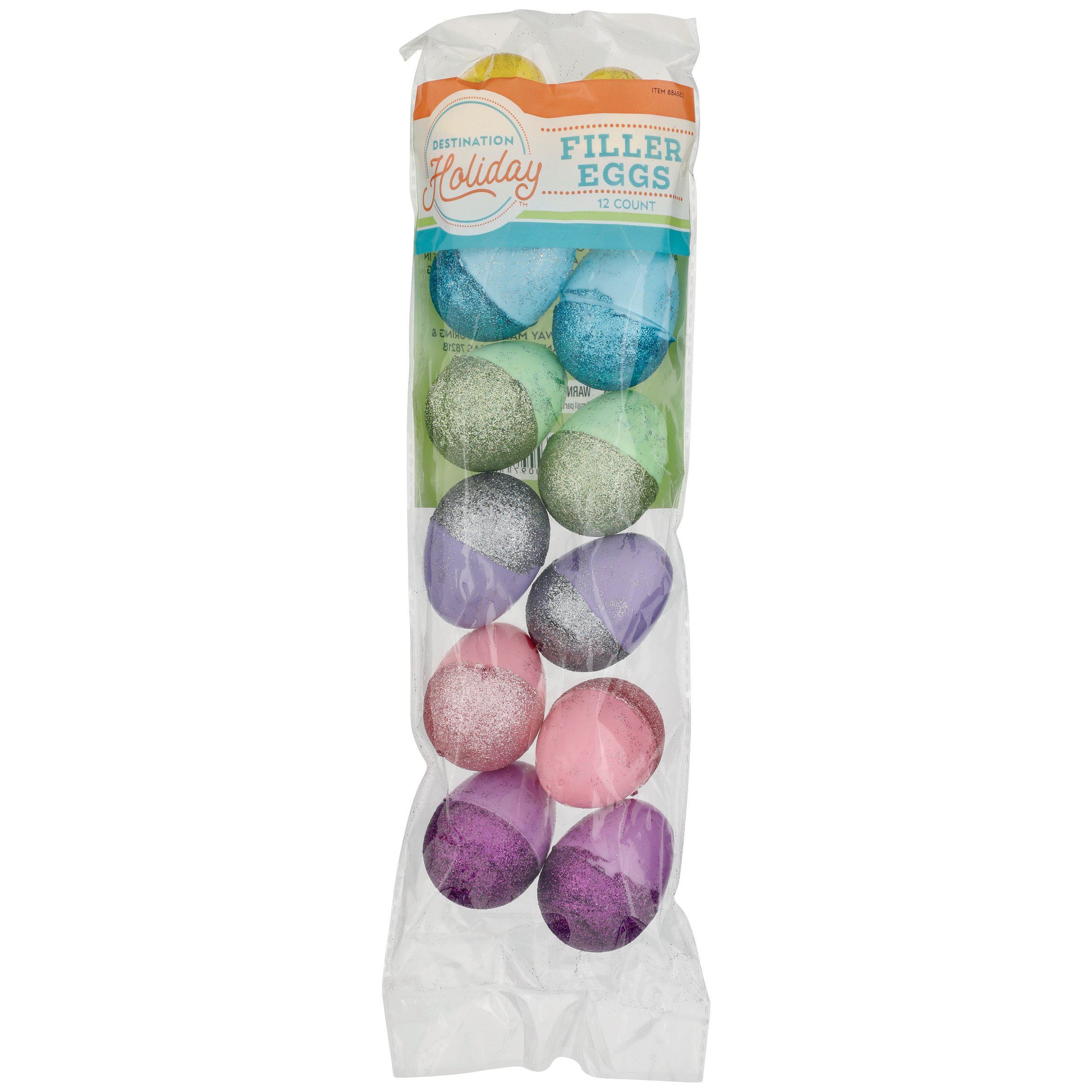 Destination Holiday Half Glitter Plastic Easter Filler Eggs, 12 ct
