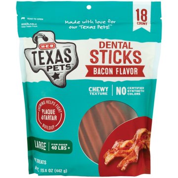 H-E-B Texas Pets Bacon-Flavored Dental Sticks - Large Dogs, 18 ct