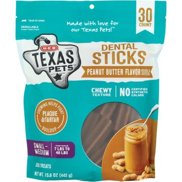 H-E-B Texas Pets Peanut Butter-Flavored Dental Sticks - Small/Medium Dogs, 30 ct