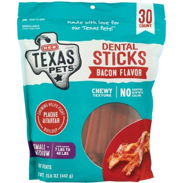 H-E-B Texas Pets Bacon-Flavored Dental Sticks - Small/Medium Dogs, 30 ct