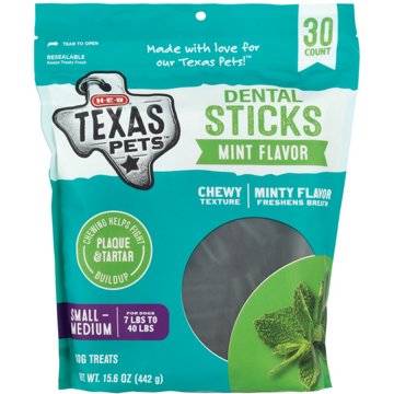 H-E-B Texas Pets Mint-Flavored Dental Sticks - Small/Medium Dogs, 30 ct