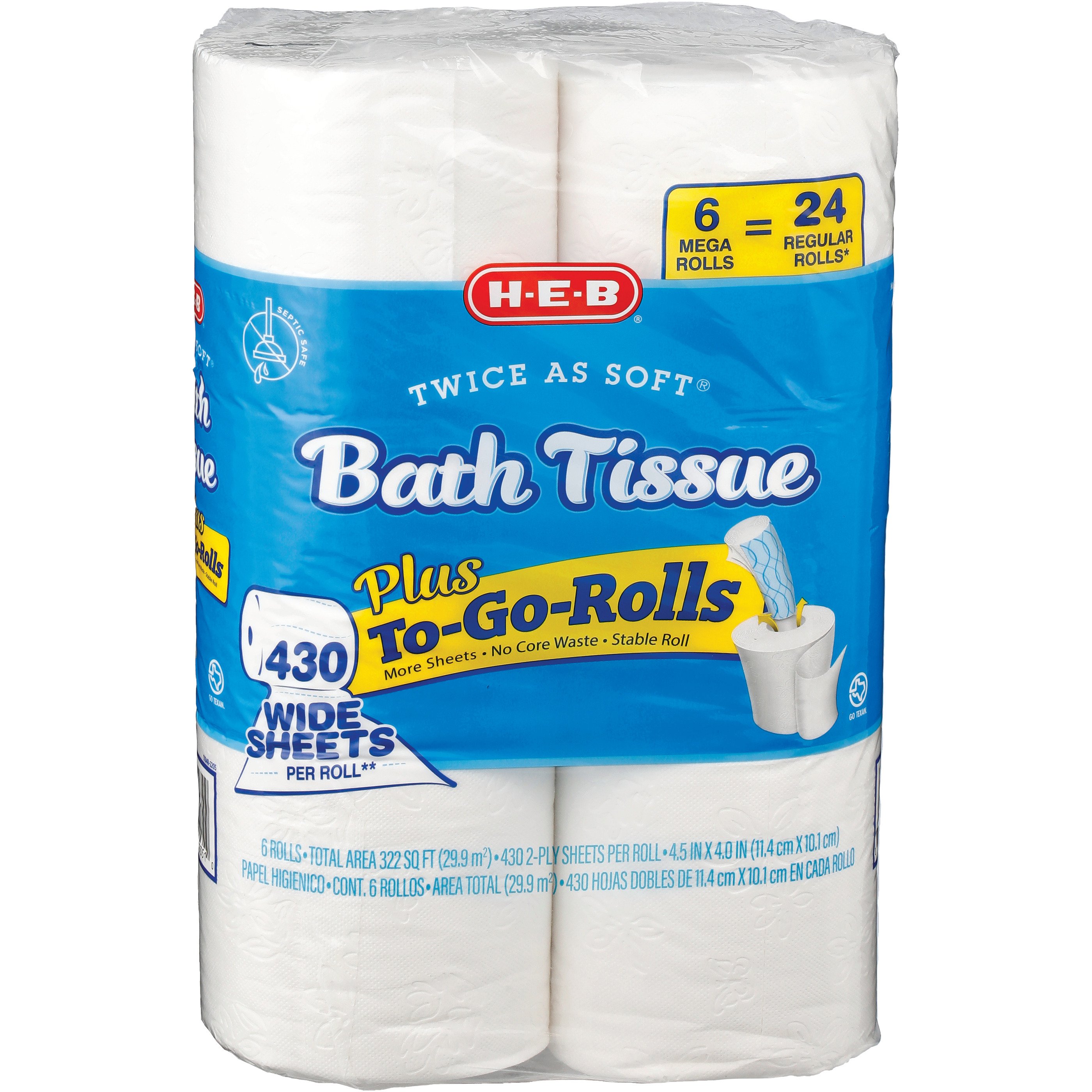 H-E-B Twice As Soft To-Go-Rolls Toilet Paper - Shop Toilet Paper at H-E-B