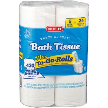 H-E-B Twice As Soft Toilet Paper, 6 Mega Rolls