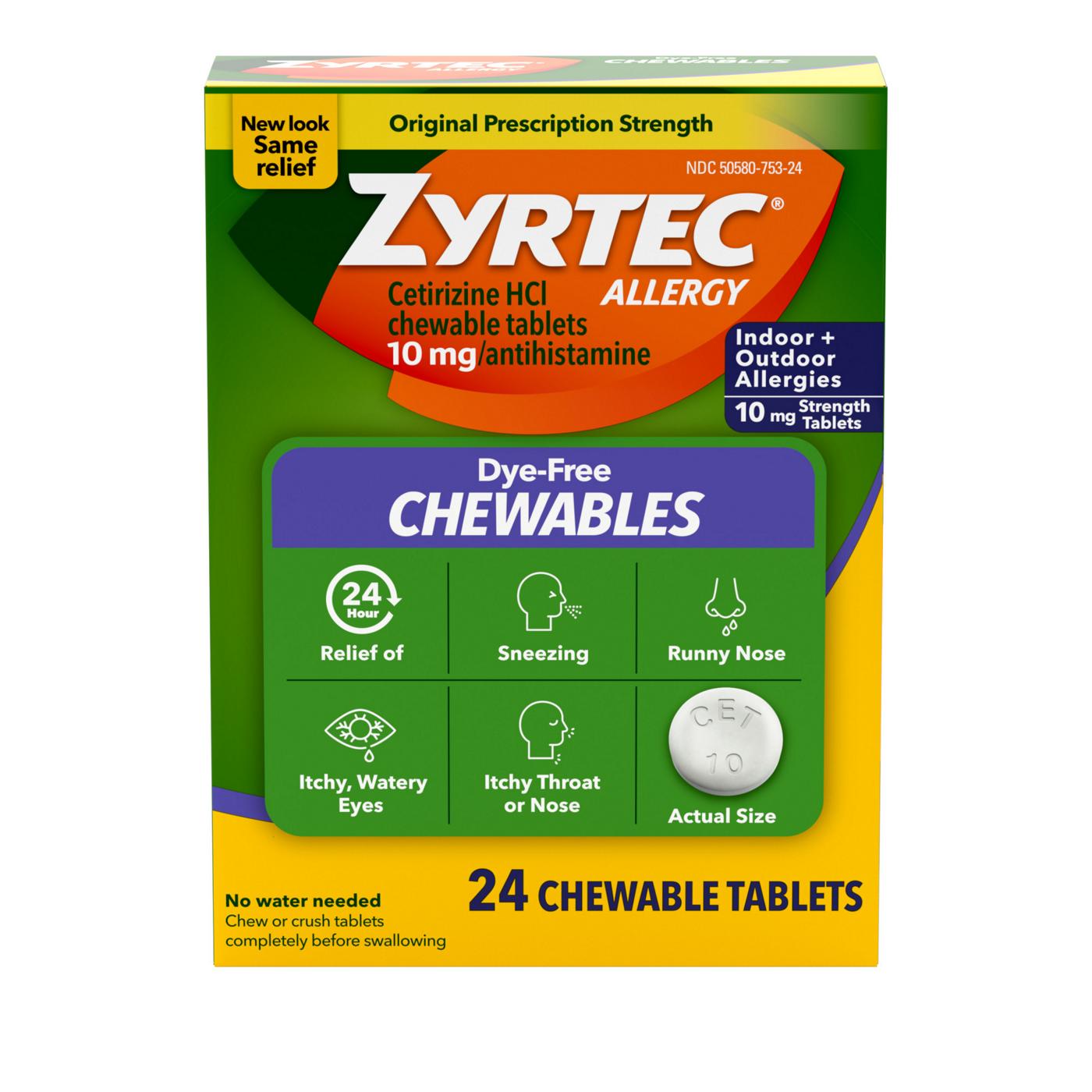 Zyrtec 24 Hour Allergy Relief Chewables, Cetirizine HCl; image 1 of 6