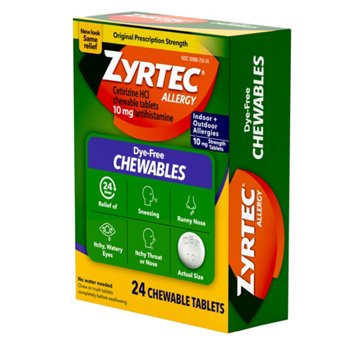 Zyrtec 24 Hour Allergy Relief Chewables, Cetirizine HCl