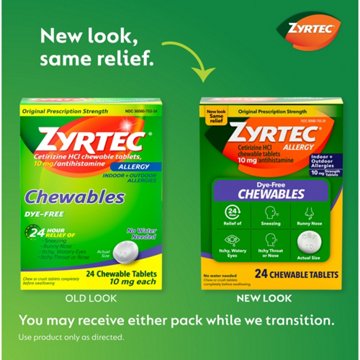Zyrtec 24 Hour Allergy Relief Chewables, Cetirizine HCl