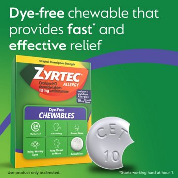 Zyrtec 24 Hour Allergy Relief Chewables, Cetirizine HCl