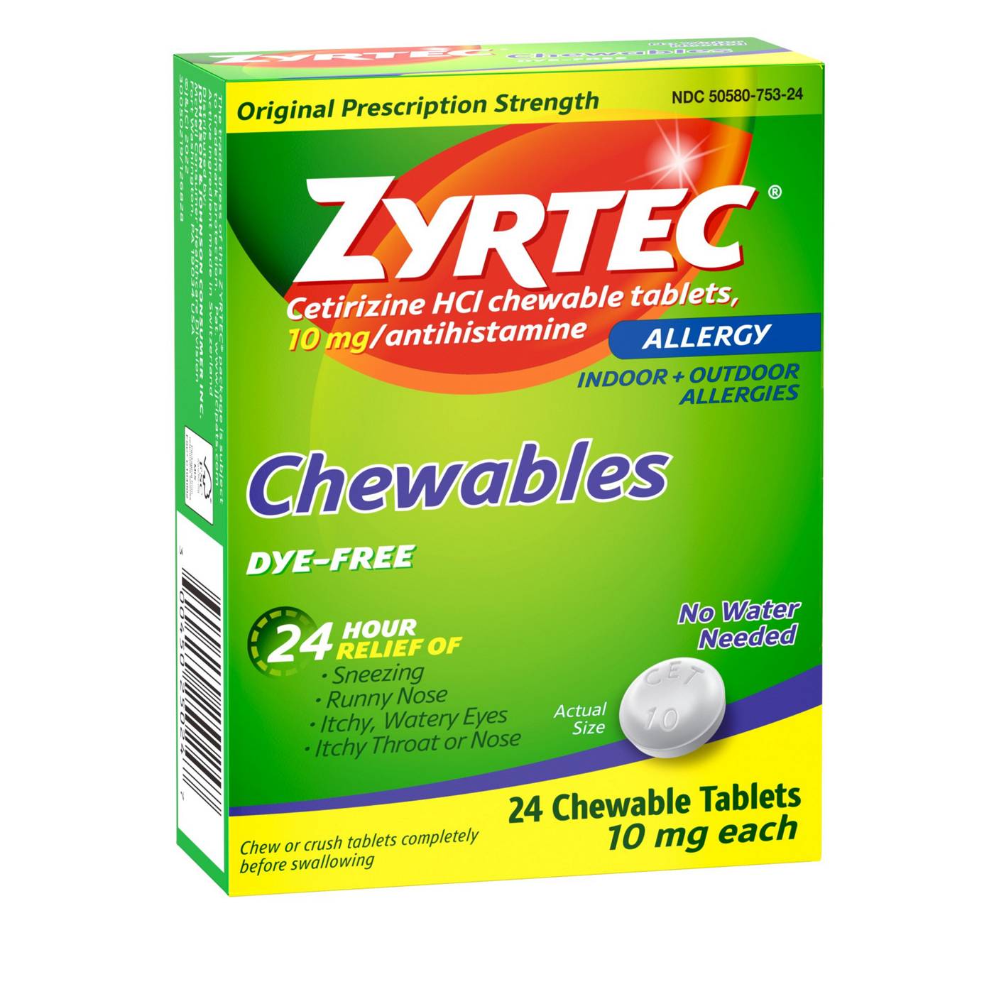 Zyrtec 24 Hour Allergy Relief Chewables, Cetirizine HCl; image 5 of 6