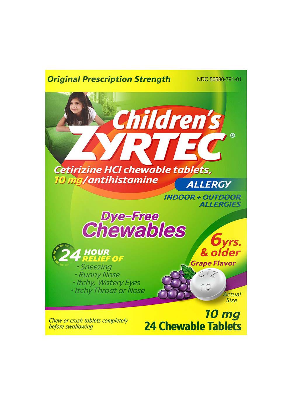 Zyrtec Children's Allergy 24 Hour Relief Chewable Tablets - Grape; image 1 of 2