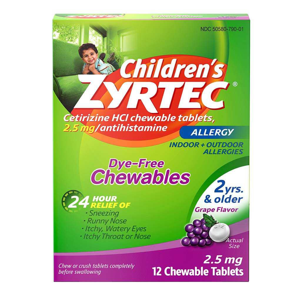 Zyrtec Children's Allergy 24 Hour Relief Chewable Tablets - Grape ...