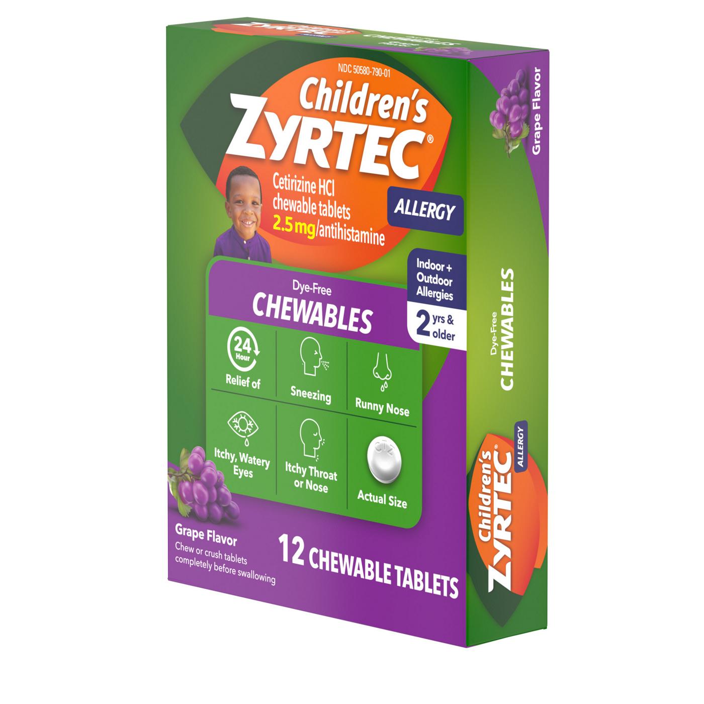 Children's Zyrtec 24 Hour Children's 2.5 mg Allergy Chewables, Grape; image 3 of 8
