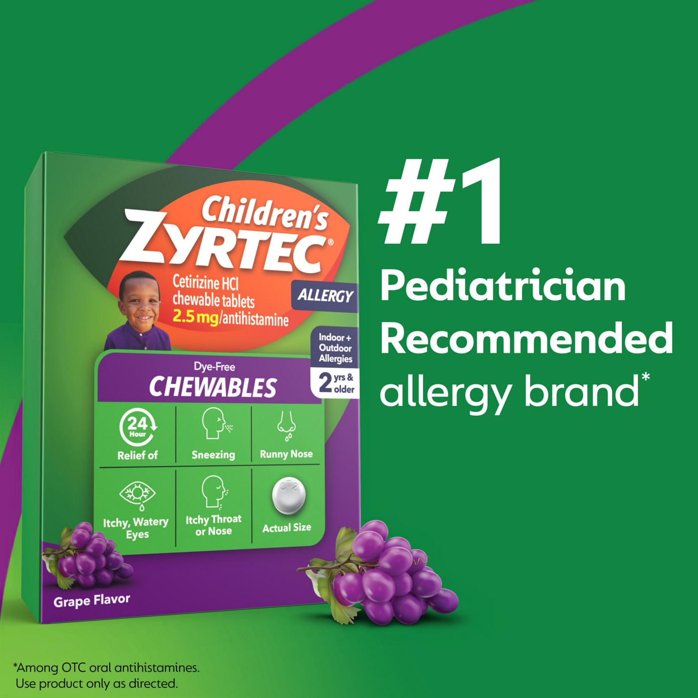 Children's Zyrtec 24 Hour Children's 2.5 mg Allergy Chewables, Grape; image 4 of 8