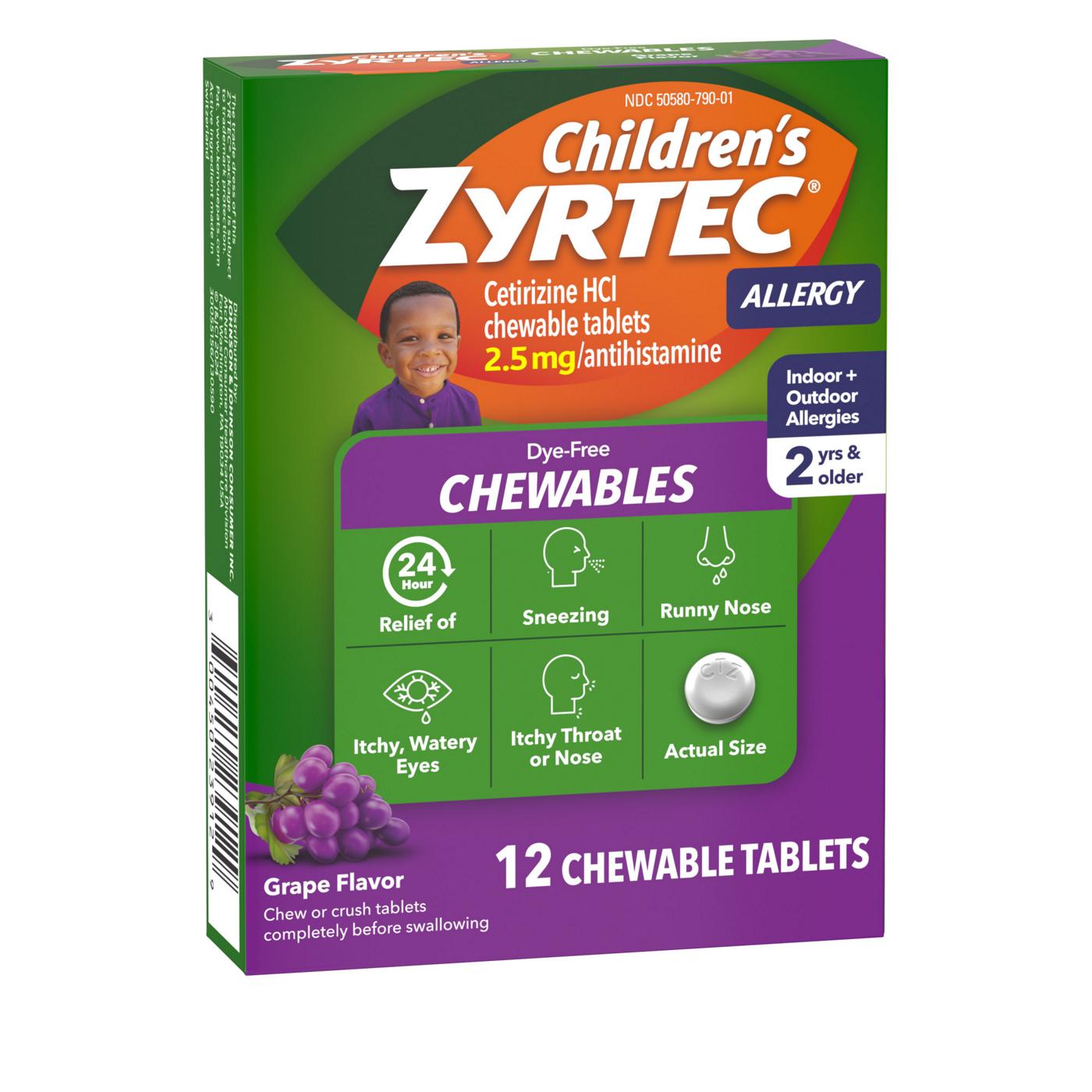Children's Zyrtec 24 Hour Children's 2.5 mg Allergy Chewables, Grape; image 7 of 8