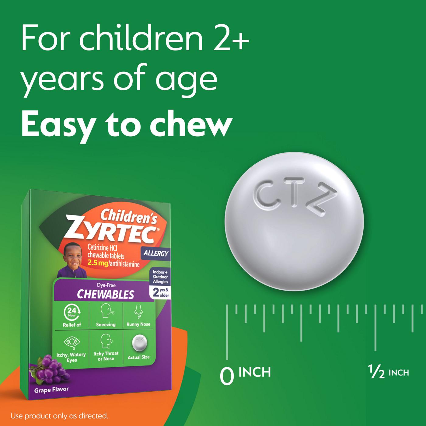 Children's Zyrtec 24 Hour Children's 2.5 mg Allergy Chewables, Grape; image 8 of 8