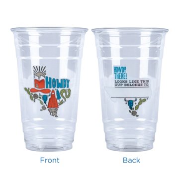 H-E-B 24 oz Clear Plastic Cups – Texas "Howdy" Design, 18 ct
