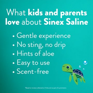 Vicks Sinex, Children's Saline Nasal Spray, Ultra Fine Mist with Hint of Aloe, Fast Everyday Stuffy Nose Relief