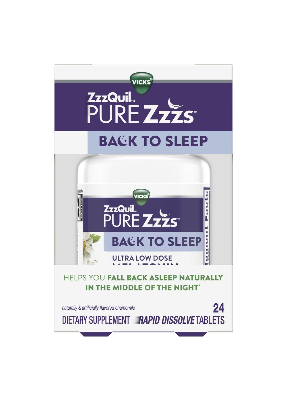 Vicks ZzzQuil Pure Zzzs Back to Sleep Melatonin Rapid Dissolve Tablets Shop Sleep & snoring