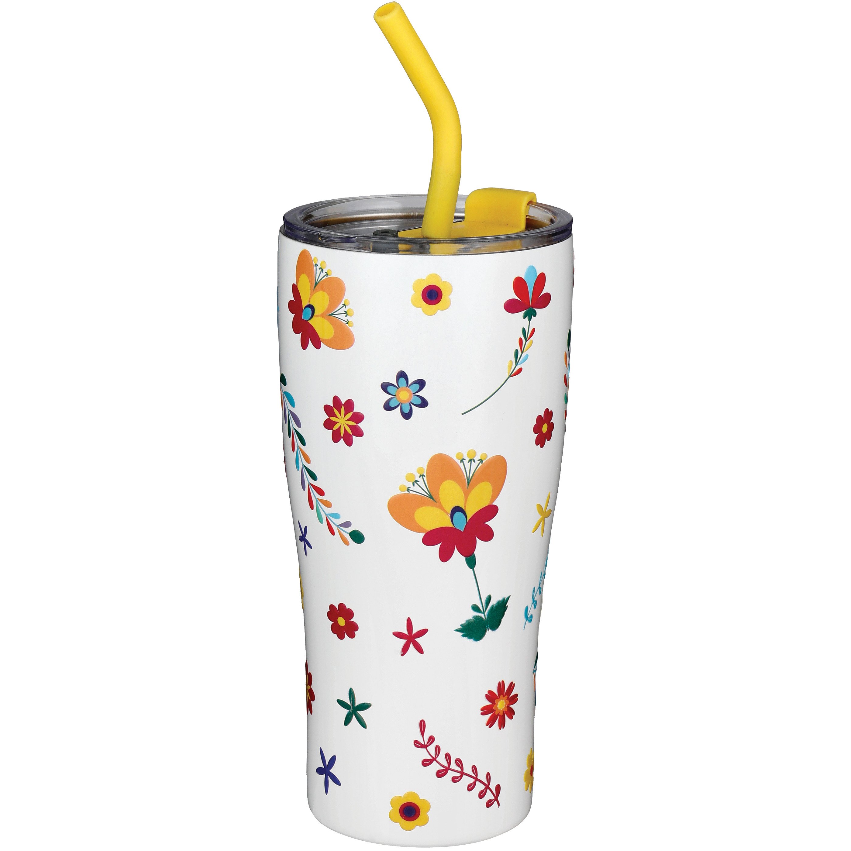 Destination Holiday Floral Stainless Steel Fiesta Tumbler with Straw