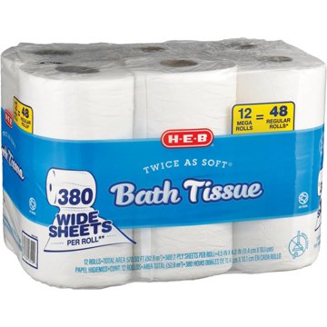 H-E-B Twice As Soft Toilet Paper, 12 Mega Rolls