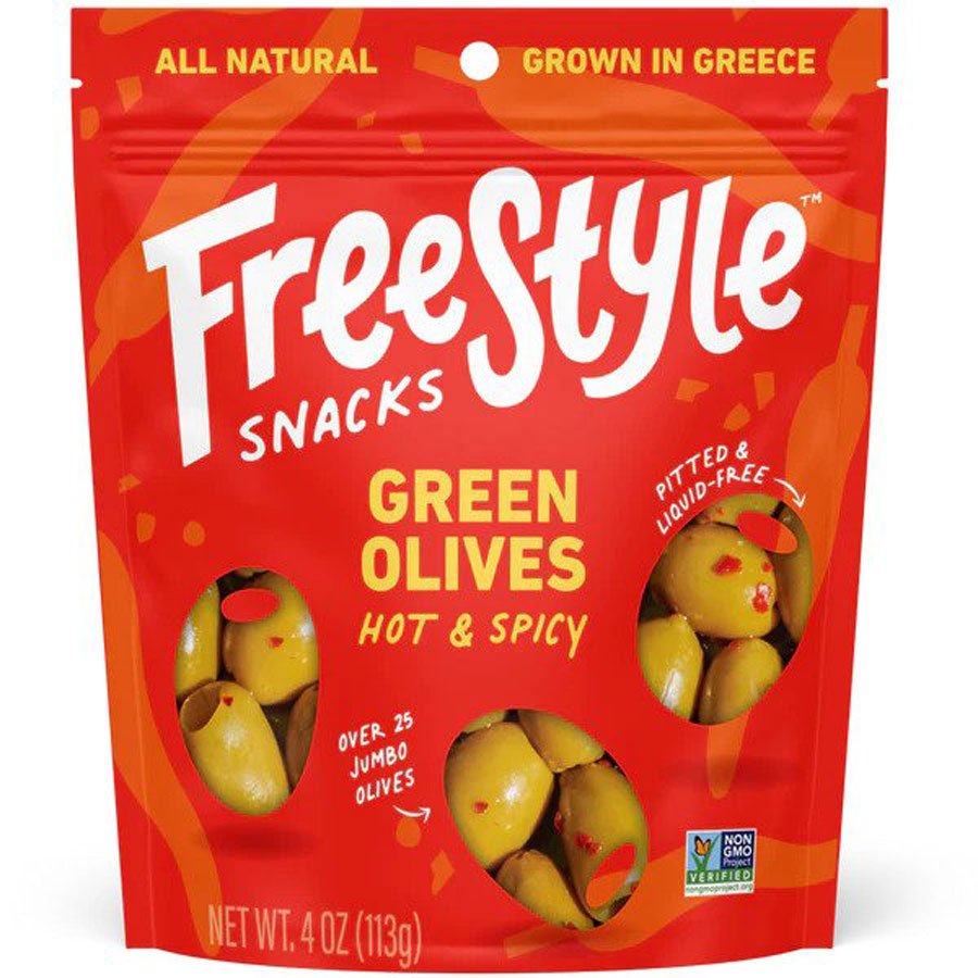 Freestyle Snacks Hot & Spicy Green Olives, 4 oz | Central Market