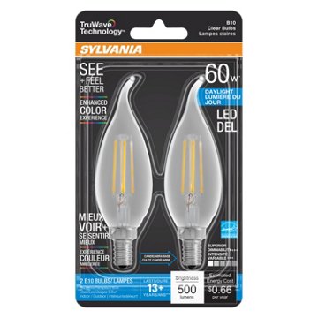 Sylvania TruWave B10 60-Watt Clear LED Light Bulbs - Daylight, 2 pk