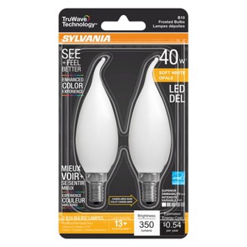 Sylvania TruWave B10 40-Watt Frosted LED Light Bulbs - Soft White, 2 pk