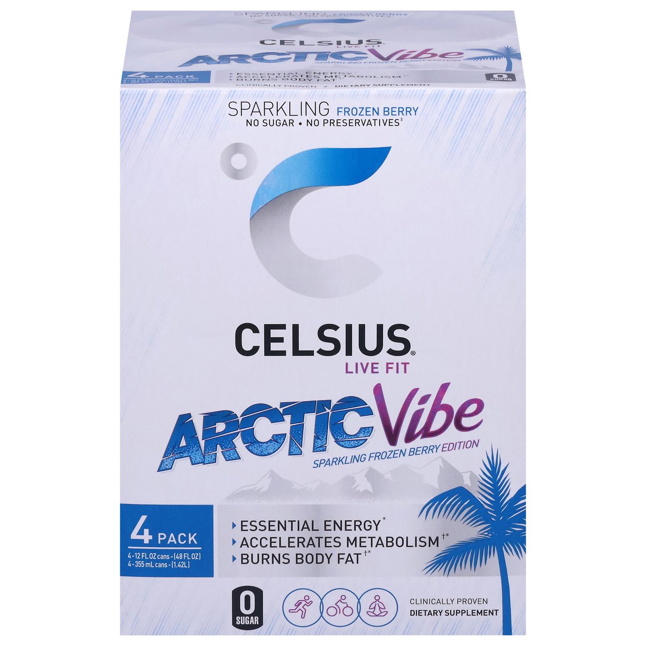 Celsius 0g Sugar Arctic Vibe Sparkling Energy Drinks - Berry, 4 pk ...