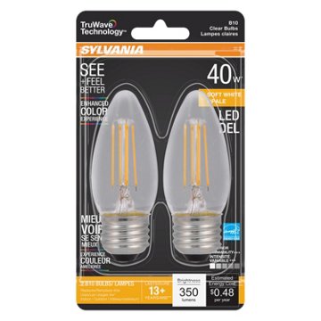 Sylvania TruWave B10 40-Watt Clear LED Light Bulbs - Soft White, 2 pk