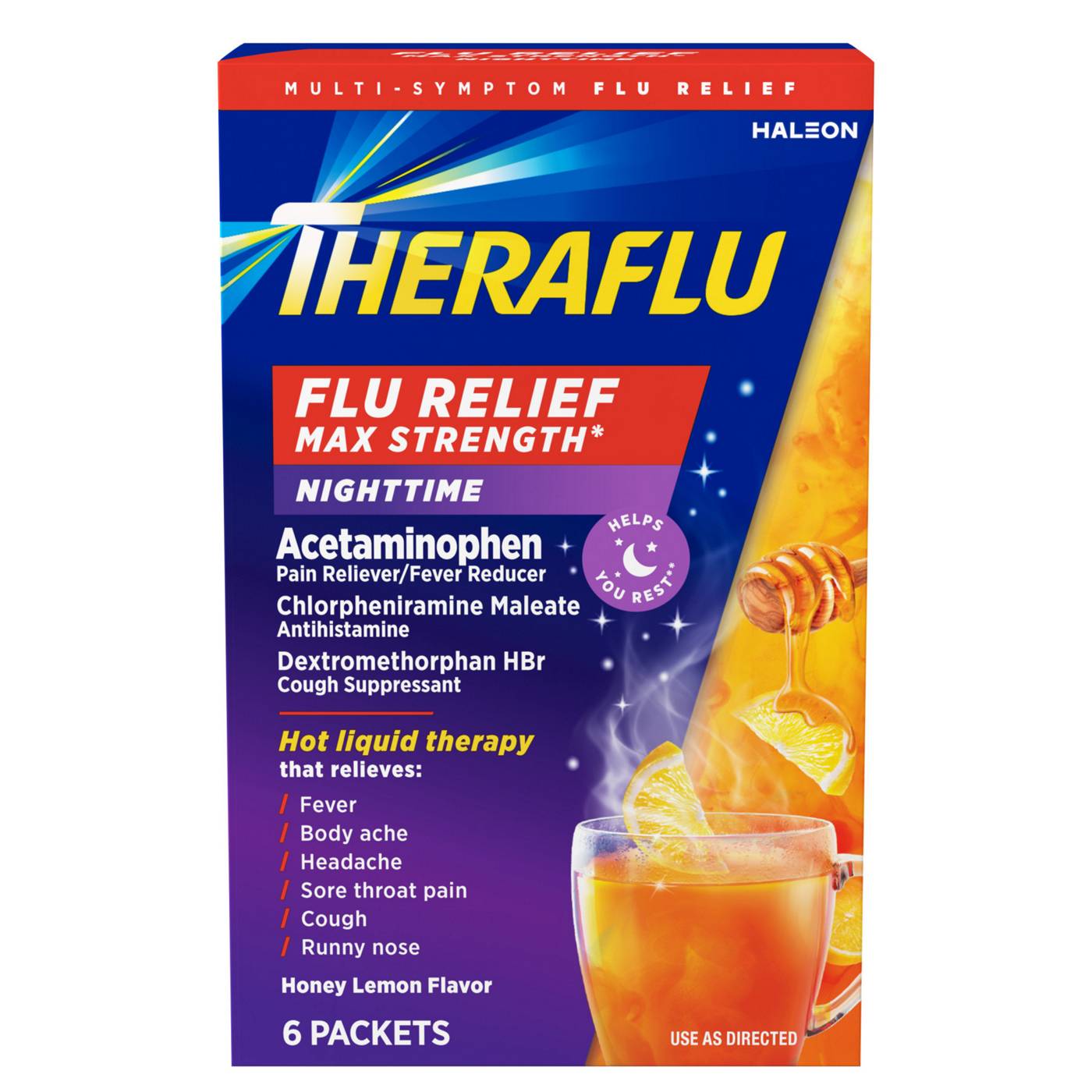 Theraflu Nighttime Flu Relief Max Strength Packets - Honey Lemon; image 1 of 3