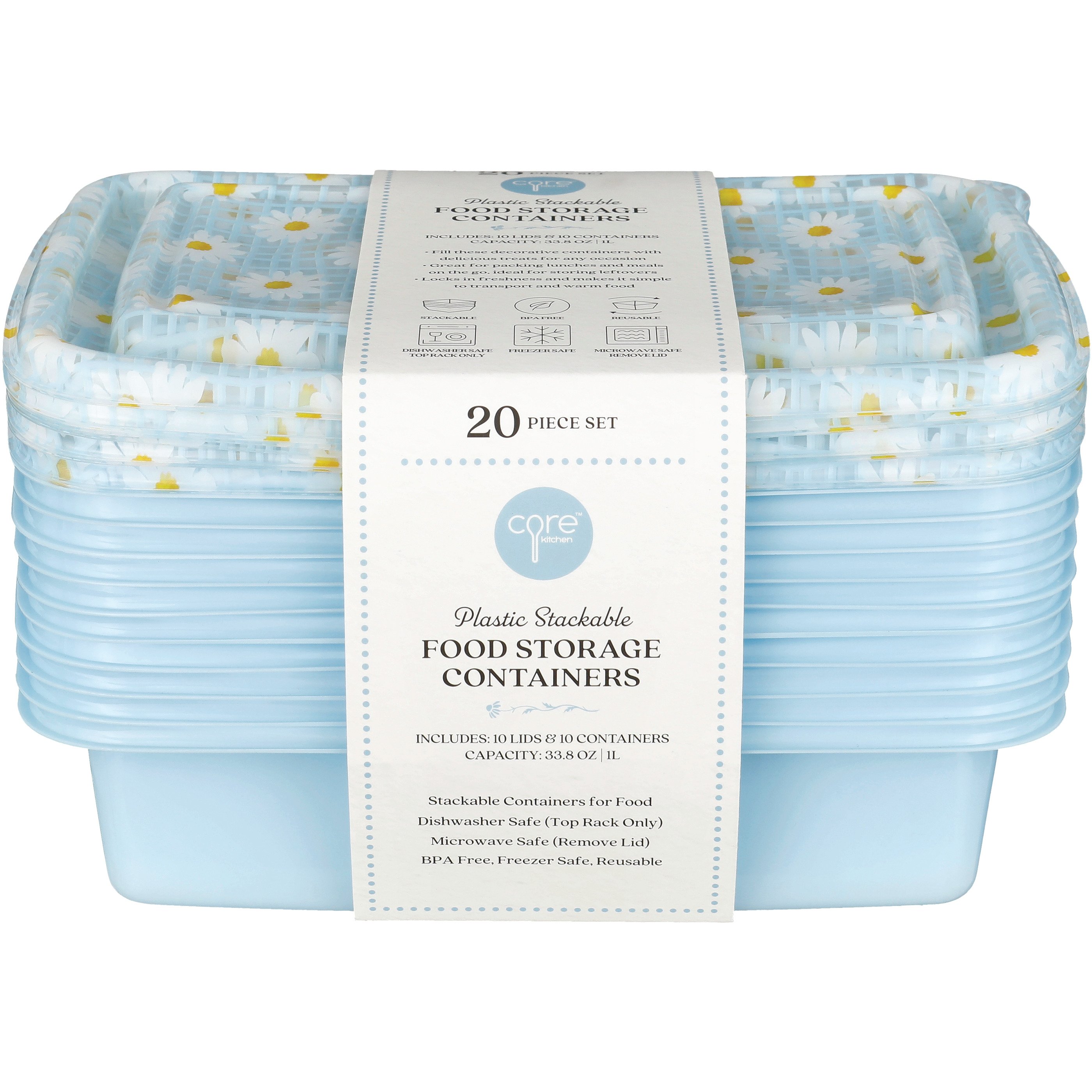 Core Kitchen Stackable Food Storage Containers with Lids Blue Daisy