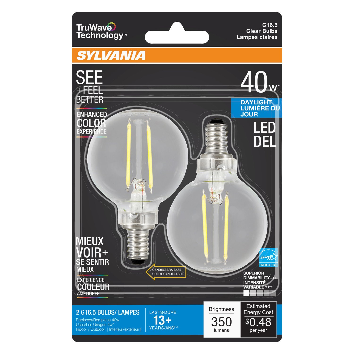 Sylvania TruWave G16.5 40-Watt Clear LED Light Bulbs - Daylight - Shop ...