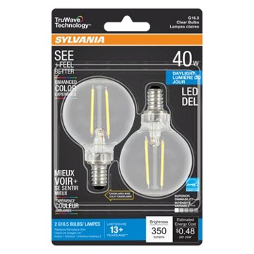Sylvania TruWave G16.5 40-Watt Clear LED Light Bulbs - Daylight, 2 pk
