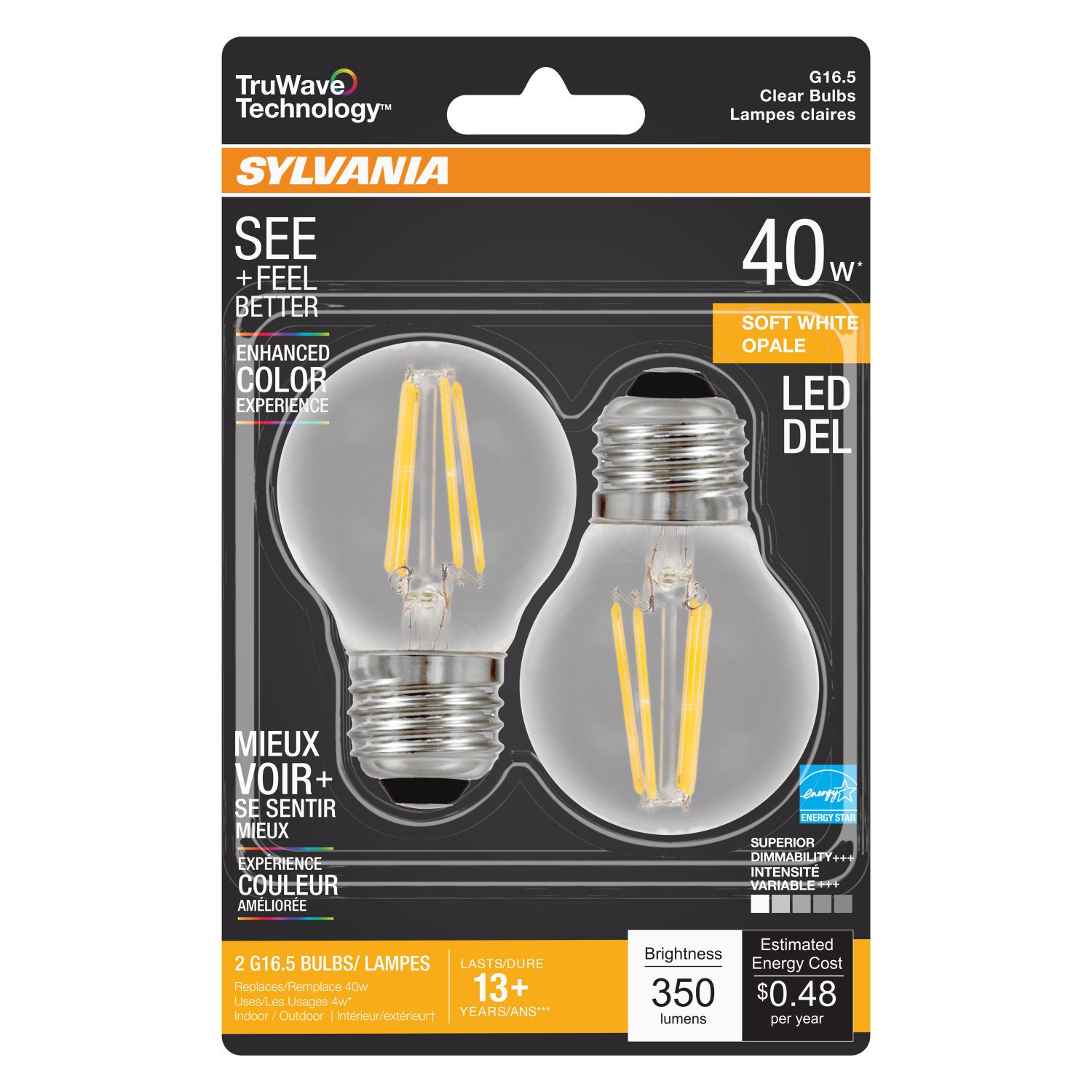 Sylvania TruWave G16.5 40-Watt LED Clear Light Bulbs - Soft White ...