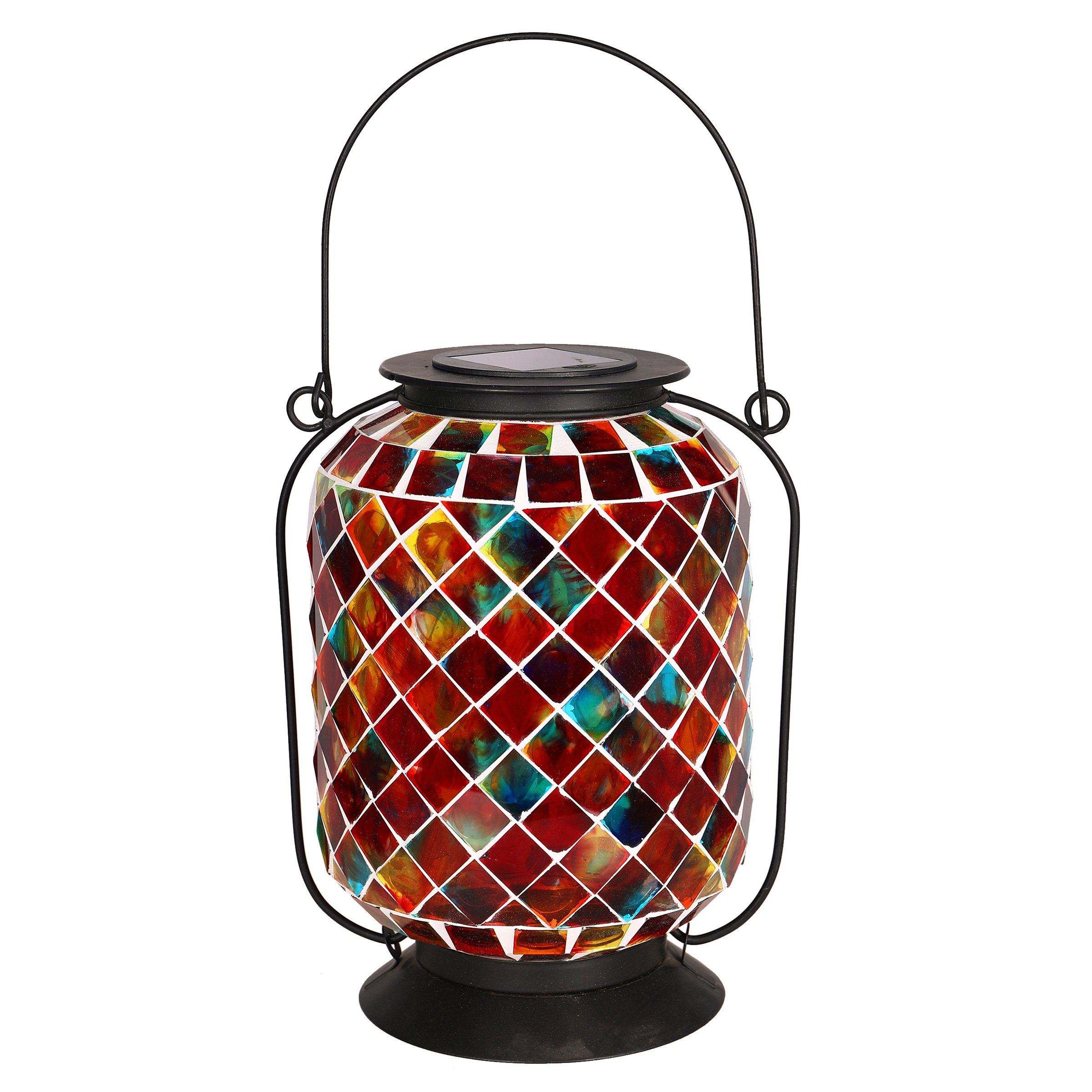 Evergreen Rainbow Glass Mosaic Hanging Solar Lantern Shop Outdoor decor at HEB